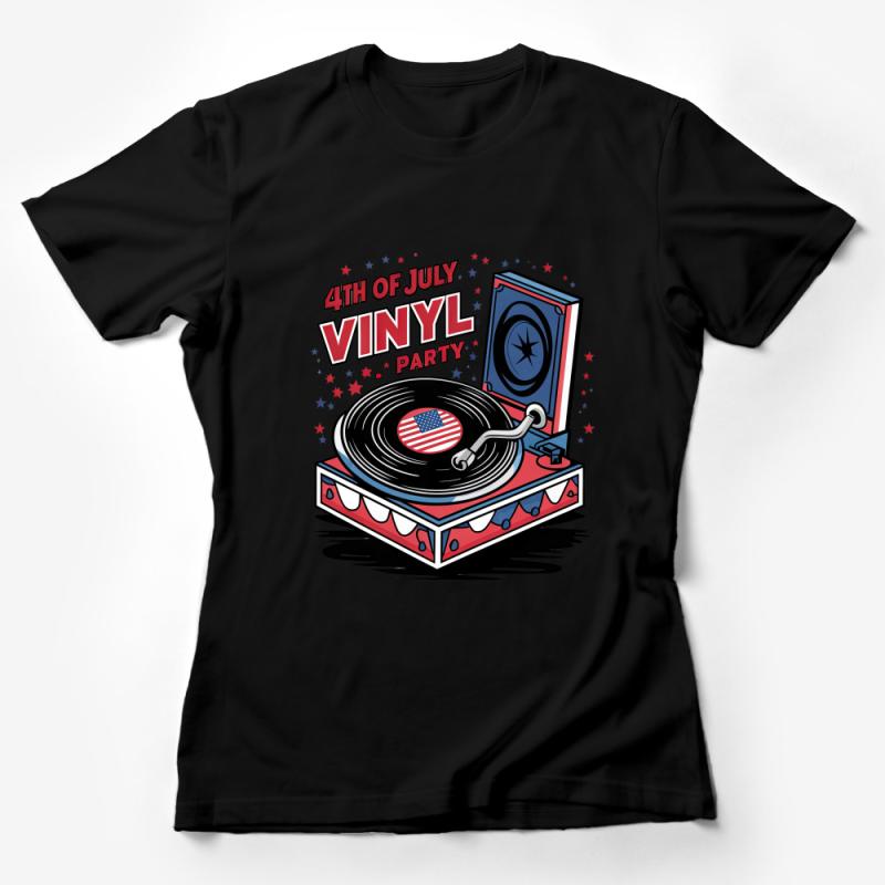 Patriotic 4th of July Vinyl Party T-Shirt, American Flag Turntable Tee, DJ Music Lover Independence Day Shirt, Unisex Female T-Shirt