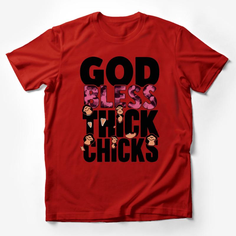 God Bless Thick Chicks Bold Text T-Shirt, Plus Size Positive Graphic Tee, Body Confidence Apparel, Empowering Women's Fashion Top Male T-Shirt