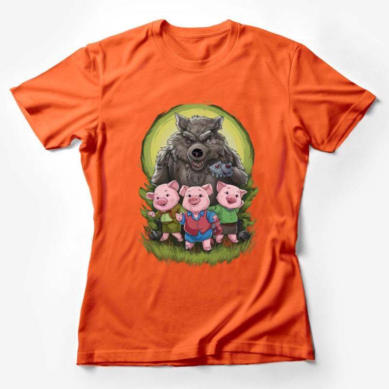 Fairytale Inspired T-Shirt, Big Bad Wolf and Three Little Pigs, Unisex Graphic Tee, Storybook Illustration Shirt, Gift for Fairytale Lovers Female T-Shirt