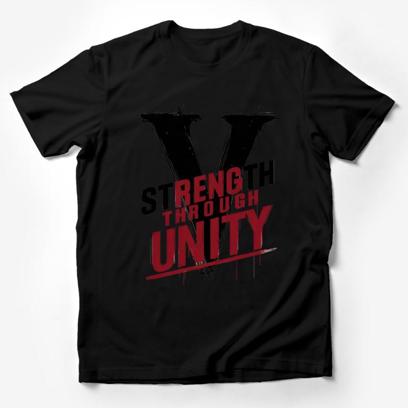 Strength Through Unity T-Shirt, Bold Statement Tee, Graphic Red and Black Shirt, Unisex Male T-Shirt