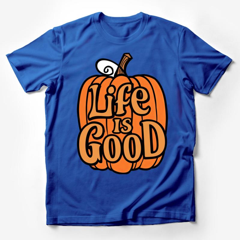 Life is Good Pumpkin Graphic Tee, Unisex Fall T-Shirt, Autumn Thanksgiving Shirt, Casual Comfortable Tee, Orange Pumpkin Design Top Male T-Shirt