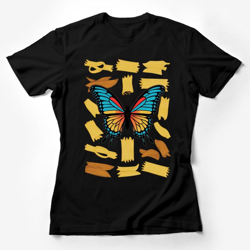 Whimsical Butterfly Pasta Pattern Shirt, Quirky Foodie T-Shirt, Unique Graphic Tee, Casual Wear for Men and Women Female T-Shirt