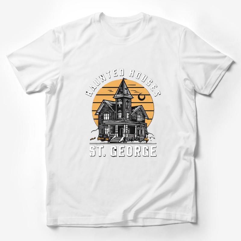 St. George Haunted House Vintage T-Shirt, Spooky Halloween Tee, Gothic House Illustration, Creepy Clothing Male T-Shirt