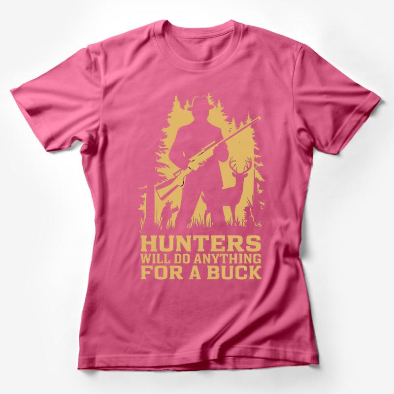 Hunter Silhouette T-Shirt, Outdoor Hunting Apparel, Men's Deer Hunting Graphic Tee, Gift for Hunters, Nature Lover Woodsy Shirt Design Female T-Shirt