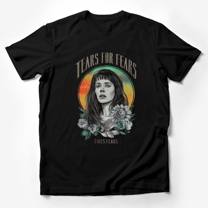 Vintage-Inspired Tears For Fears Band Portrait T-Shirt, Unique Floral Graphic Tee, Unisex Music Fan Apparel Male T-Shirt