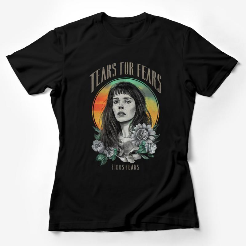 Vintage-Inspired Tears For Fears Band Portrait T-Shirt, Unique Floral Graphic Tee, Unisex Music Fan Apparel Female T-Shirt