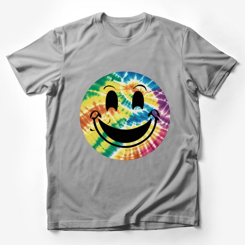 Tie-Dye Smiley Face T-Shirt, Colorful Happy Expression Tee, Unisex Summer Festival Shirt Male T-Shirt