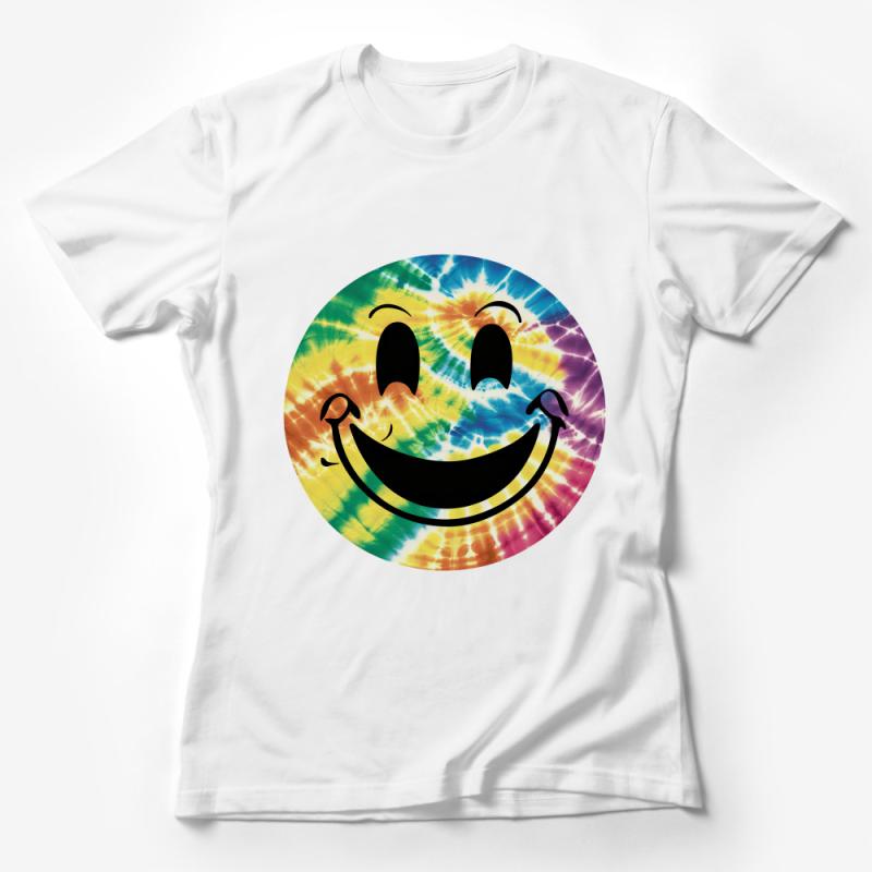 Tie-Dye Smiley Face T-Shirt, Colorful Happy Expression Tee, Unisex Summer Festival Shirt Female T-Shirt