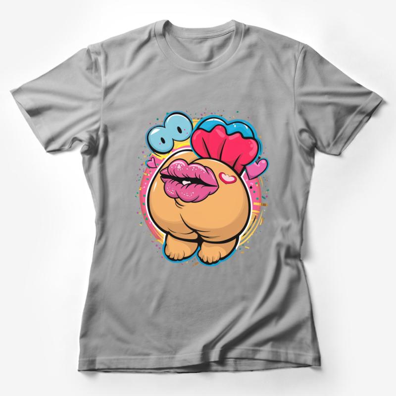 Colorful Cartoon Elephant with Heart Balloons Graphic Tee, Quirky Animal Lovers T-Shirt Design Female T-Shirt