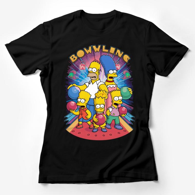 Retro Bowling Family Graphic Tee, Fun Cartoon Character Shirt, Vintage Style Casual Apparel Female T-Shirt