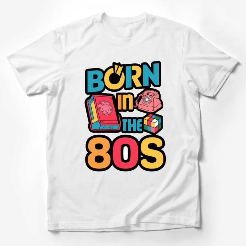 Retro Born in The 80s T-Shirt, Colorful Vintage Graphic Tee, Unisex Eighties Nostalgia Shirt, Classic Pop Culture Casual Top Male T-Shirt