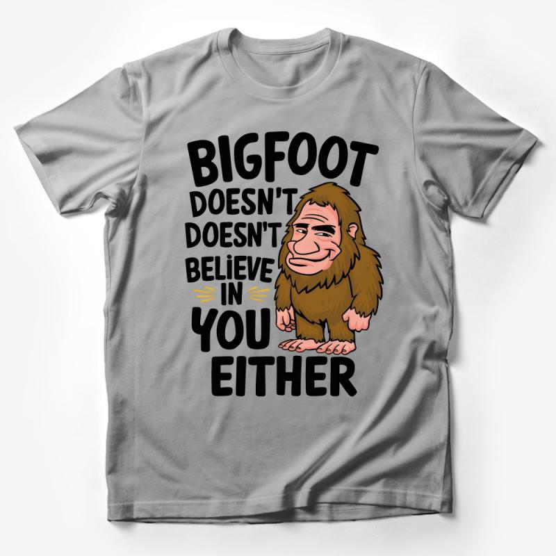 Bigfoot Believer Funny Graphic Tee, Sasquatch Humor Unisex T-Shirt, Unique Cryptid Shirt Male T-Shirt