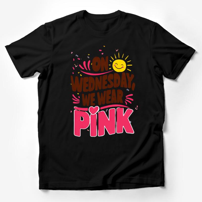 On Wednesday We Wear Pink T-Shirt, Cute Smiling Sun Graphic Tee, Fun Slogan Casual Shirt for Outings, Unisex Male T-Shirt