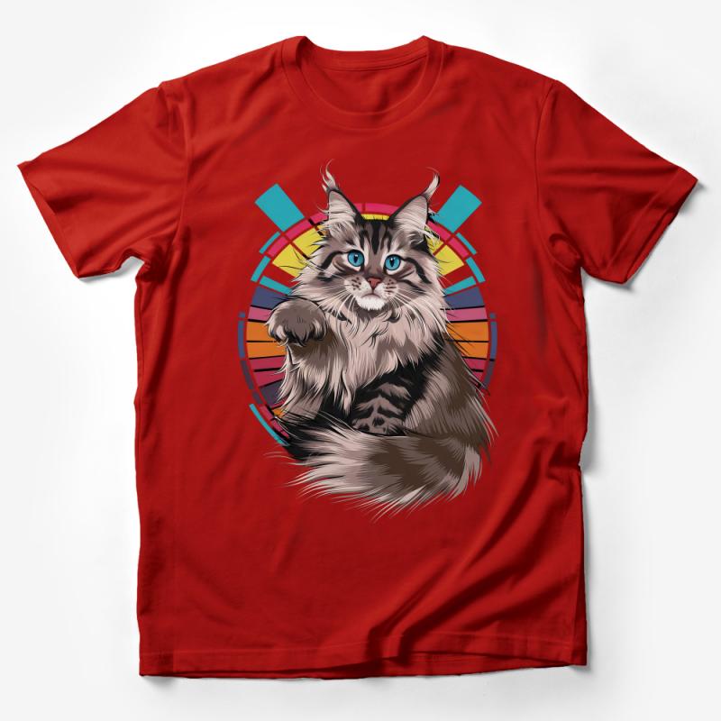 Colorful Retro Cat Graphic T-Shirt, Vintage Style Feline Art Tee, Unisex Casual Cat Lover Top, Hipster Cat Shirt Gift Male T-Shirt