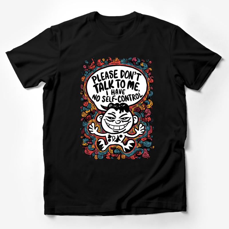 Funny No Self-Control Quote T-Shirt, Bold Graphic Tee with Cartoon Illustration Male T-Shirt