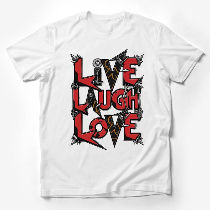 Live Laugh Love T-Shirt, Punk Rock Style Graphic Tee, Unisex Edgy Fashion Shirt, Bold Lettering Casual Top Male T-Shirt