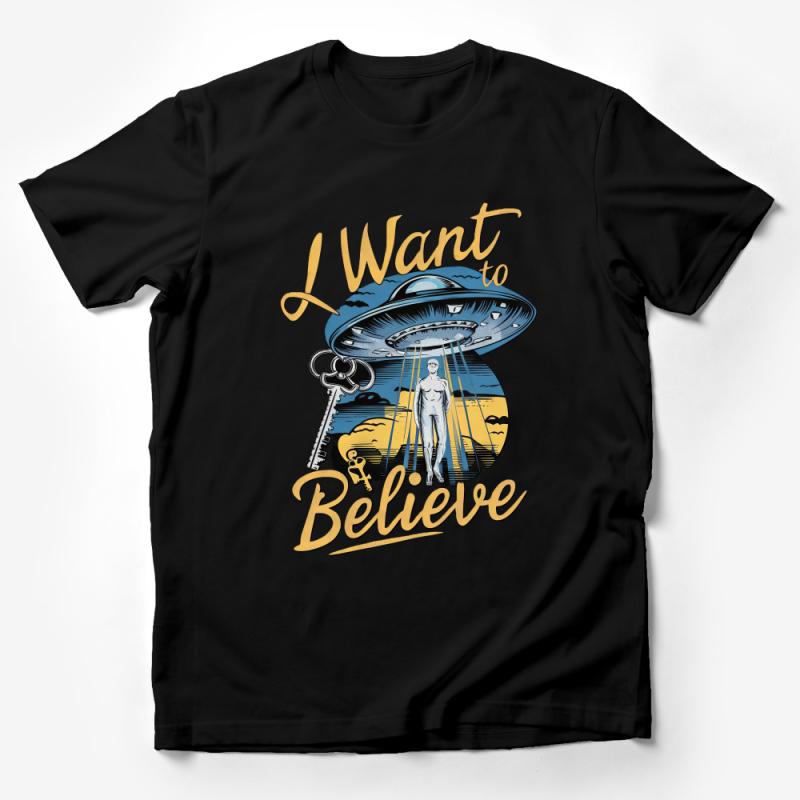 UFO Alien I Want to Believe Graphic T-Shirt, Sci-Fi Unisex Tee, Extraterrestrial Enthusiasts Top Male T-Shirt