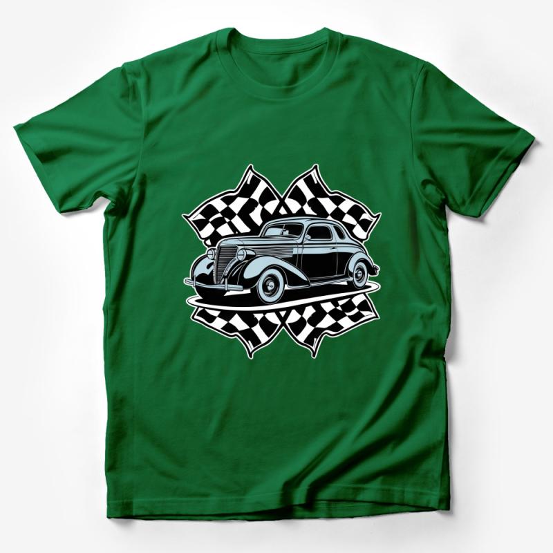 Vintage Car T-Shirt, Classic Automobile Tee with Checkered Flag, Retro Car Lover Gift, Unisex Graphic Shirt Male T-Shirt