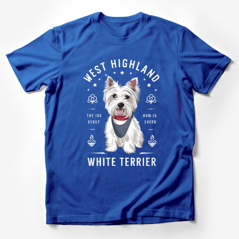 West Highland White Terrier Graphic Tee, Cute Westie Dog with Bandana T-Shirt, Unisex Dog Lover Apparel Male T-Shirt