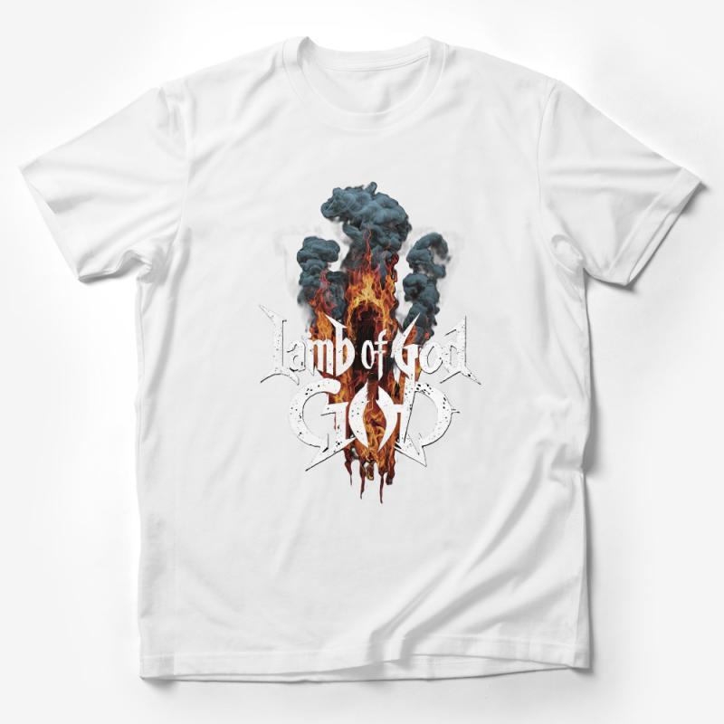 Fiery Smoke Lamb of God Graphic Tee, Unisex Rock Band T-Shirt, Heavy Metal Music Inspired Casual Wear, Bold Statement Shirt Male T-Shirt