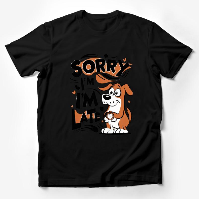 Funny Dog T-Shirt Sorry I'm Late, Cute Cartoon Canine Tee, Unisex Graphic Shirt, Casual Pet Lover Gift, Comfy Cotton Top, All Sizes Male T-Shirt