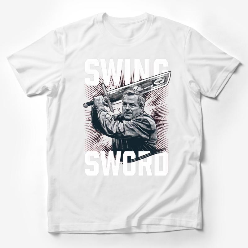 Vintage Swing Sword Graphic Tee, Unique Coach Illustration T-Shirt, Bold Statement Fashion Male T-Shirt