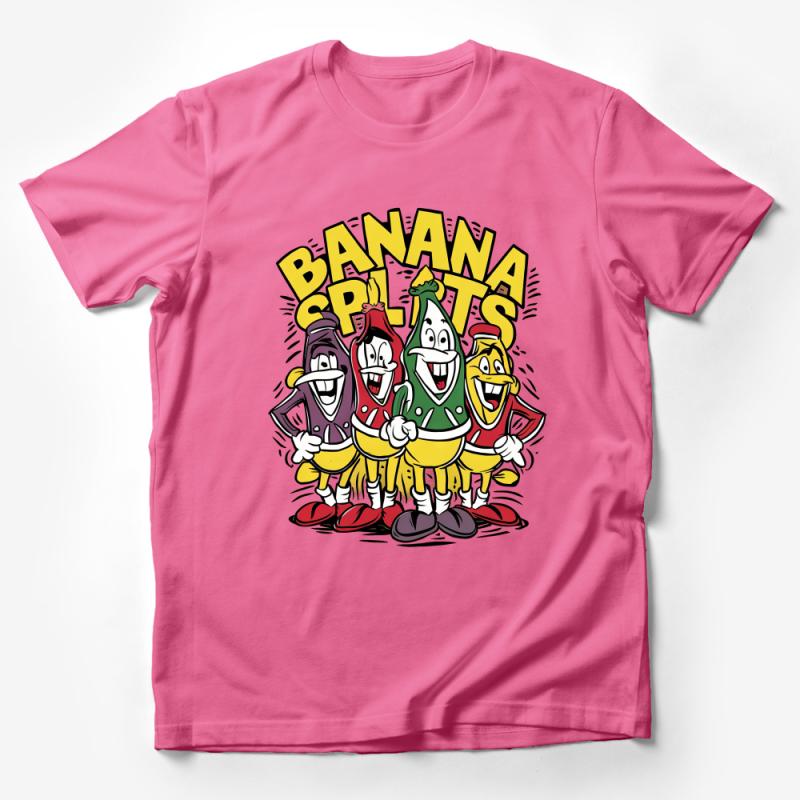 Cartoon Fruit Characters T-Shirt, Funny Banana Split Squad Tee, Colorful Graphic Unisex Top Male T-Shirt