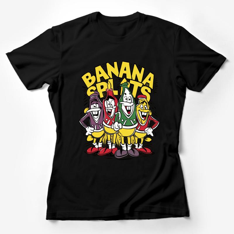 Cartoon Fruit Characters T-Shirt, Funny Banana Split Squad Tee, Colorful Graphic Unisex Top Female T-Shirt