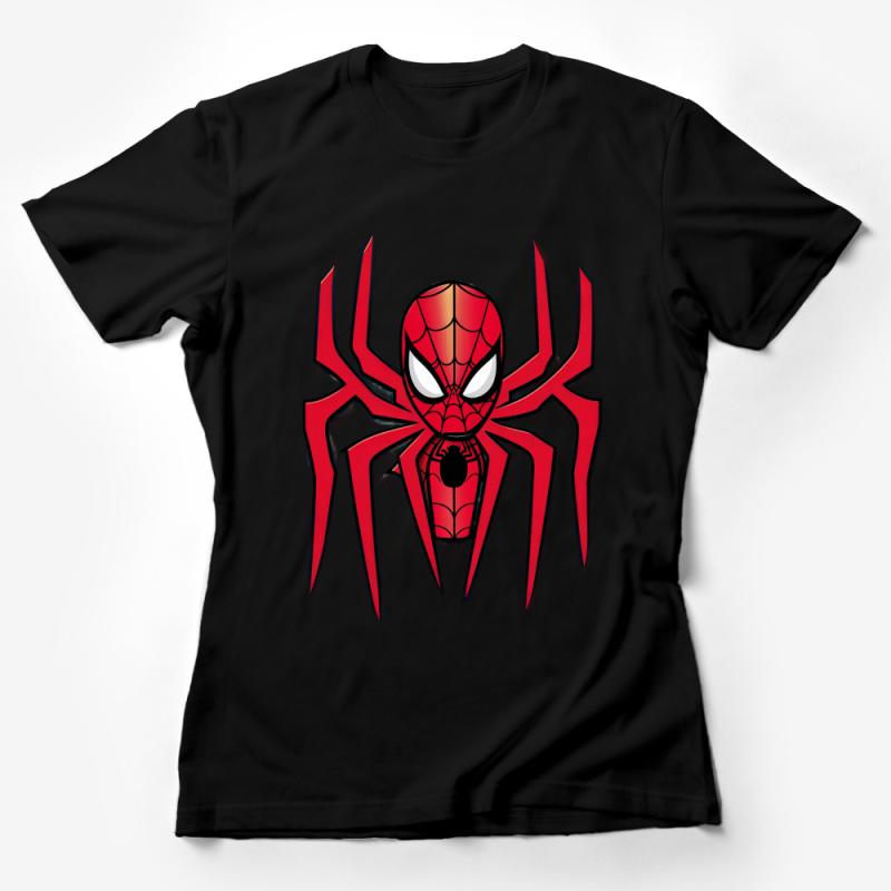 Superhero Spider Inspired Graphic Tee, Unisex Red and Black T-Shirt, Casual Comic Fan Apparel, Unique Superhero Emblem Shirt, Gift Idea Female T-Shirt