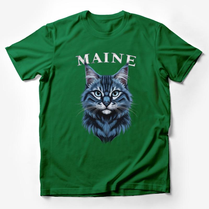 Unique Maine Cat Illustration T-Shirt, Majestic Feline Graphic Tee, Animal Lovers Apparel Male T-Shirt