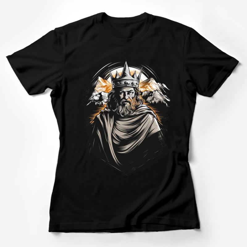 Medieval King Graphic Tee, Majestic Royal Monarch with Crown, Vintage Style Mountain King T-Shirt, Unisex Adult Clothing Female T-Shirt