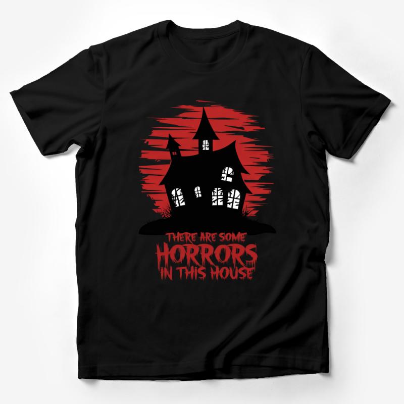 Haunted House Graphic Tee, Horror Movie Lover T-Shirt, Halloween Spooky Apparel, Unisex Cotton Top Male T-Shirt