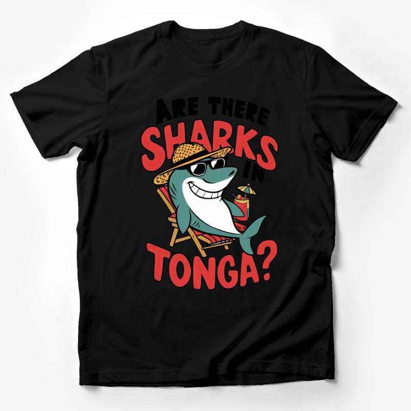 Funny Shark T-Shirt Are There Sharks in Tonga? Beach Vacation Tee, Casual Summer Shirt, Unisex Graphic Tee for Ocean Lovers Male T-Shirt