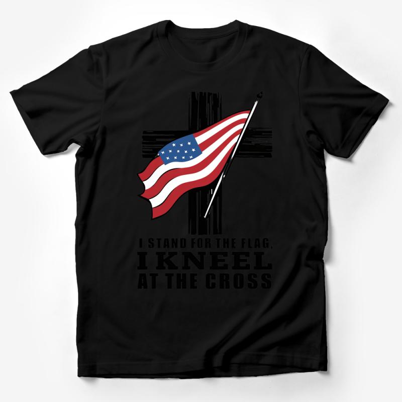 Patriotic T-Shirt, American Flag with Cross, I Stand for the Flag I Kneel at the Cross Tee, Unisex Graphic Shirt, Memorial Day Apparel Male T-Shirt