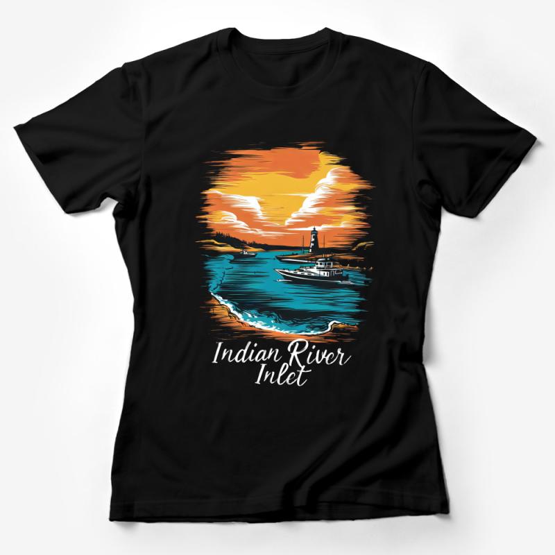 Sunset Lighthouse T-Shirt, Indian River Inlet Graphic Tee, Coastal Scenery Unisex Shirt, Casual Beach Fashion, Artistic Apparel Female T-Shirt