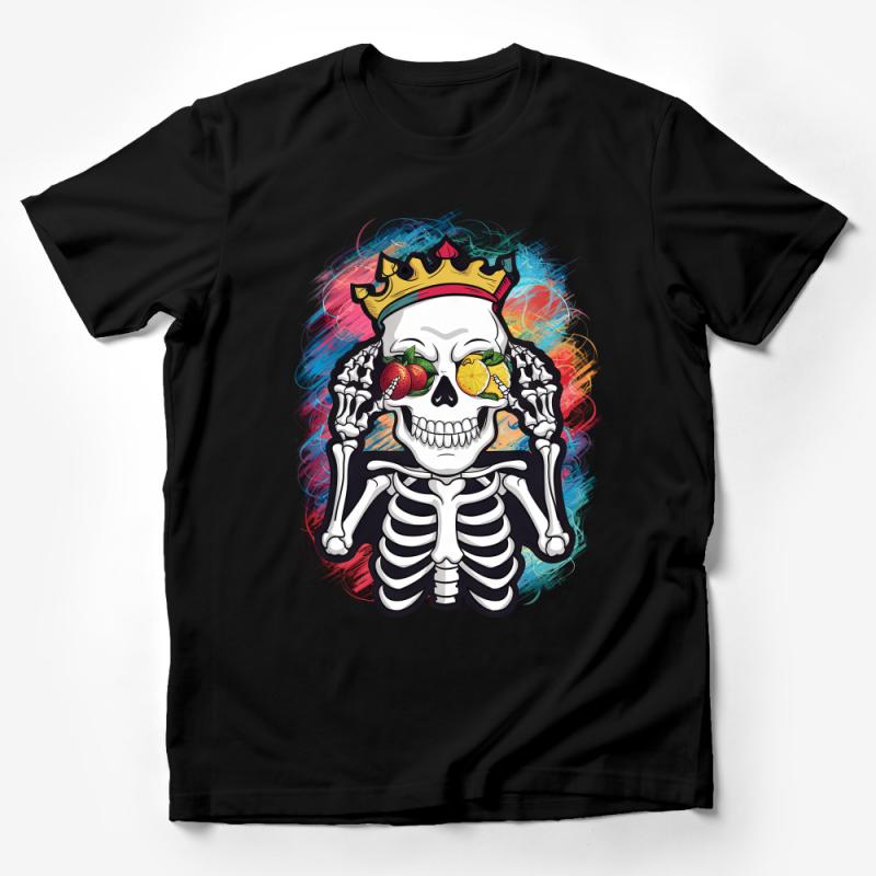 Quirky Skull with Crown and Citrus Fruits Graphic T-Shirt, Vibrant Unisex Casual Wear for All Seasons Male T-Shirt