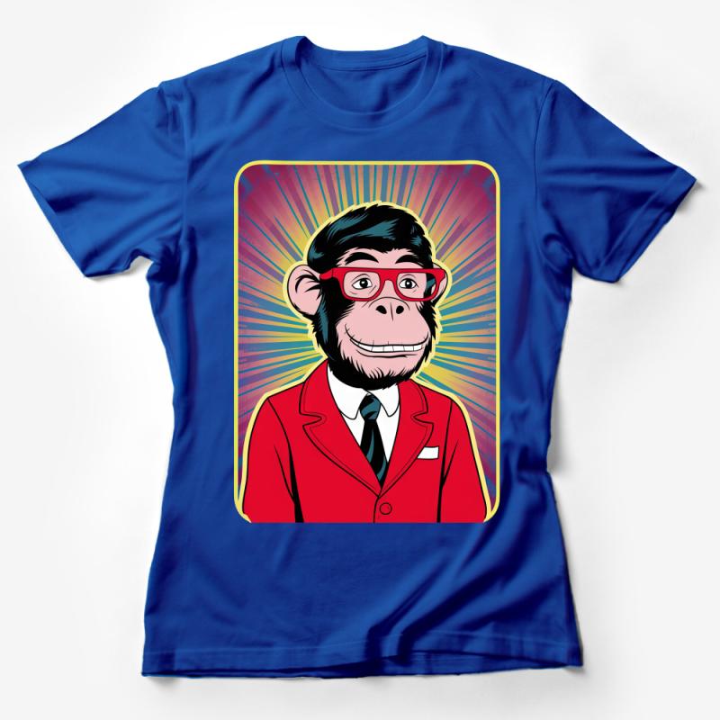 Funky Monkey in Red Suit T-Shirt, Cool Cartoon Ape with Glasses, Unisex Casual Graphic Tee, Pop Art Style Animal Shirt, Gift Idea Female T-Shirt