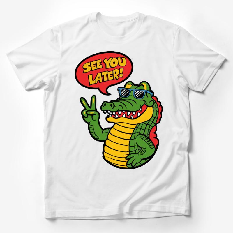 Cool Alligator Cartoon T-Shirt with Sunglasses and Peace Sign for Casual Wear Male T-Shirt