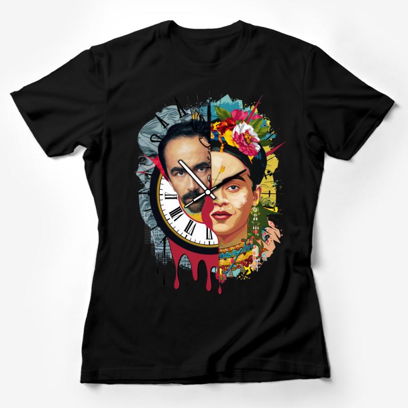 Unique Salvador Dali and Frida Kahlo Inspired Artistic T-Shirt with Melting Clock Design Female T-Shirt