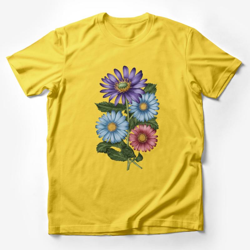 Women's Floral T-Shirt, Colorful Daisy Print, Casual Spring Fashion Top, Botanical Illustration Tee, Gift for Her, Unique Flower Design Male T-Shirt