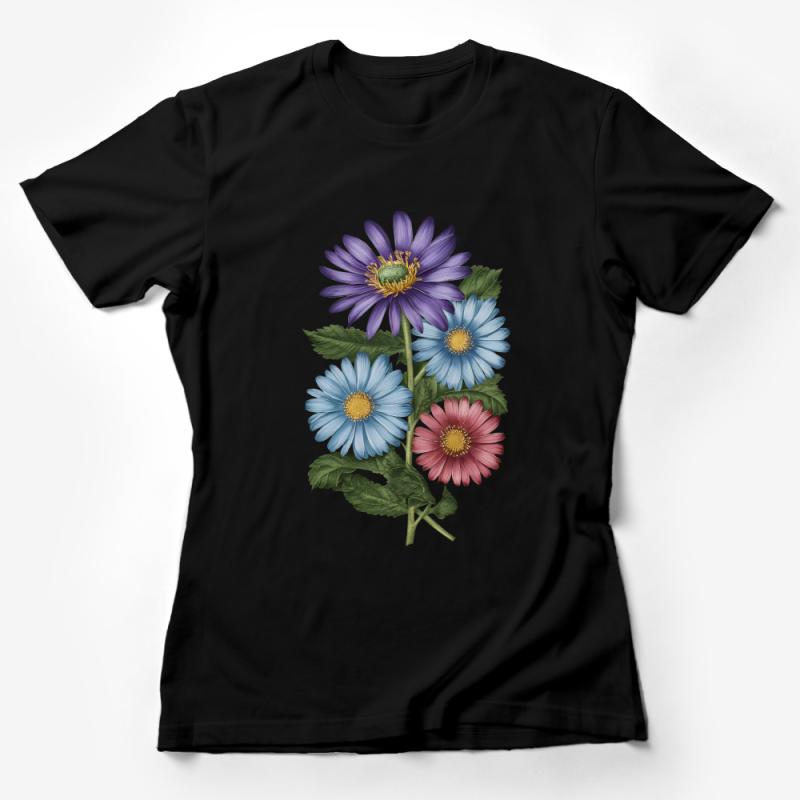 Women's Floral T-Shirt, Colorful Daisy Print, Casual Spring Fashion Top, Botanical Illustration Tee, Gift for Her, Unique Flower Design Female T-Shirt