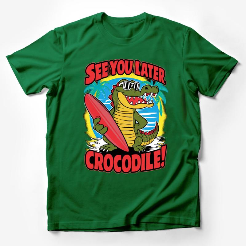 Funny Crocodile Surfer T-Shirt, See You Later Alligator, Beach Surfing Tee, Unisex Graphic Shirt, Summer Vacation Apparel Male T-Shirt