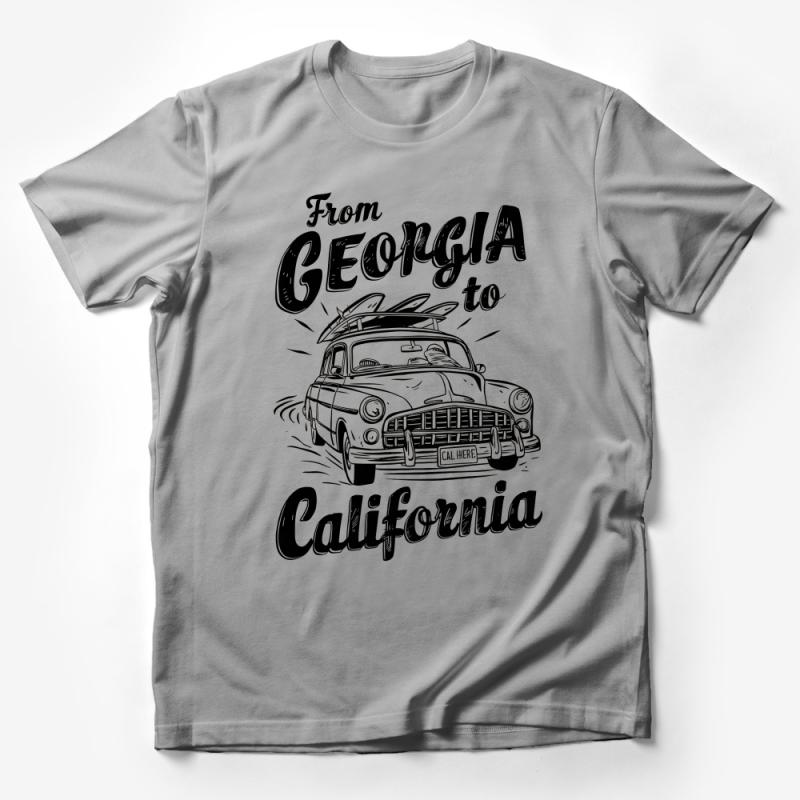 Vintage Surf Car Road Trip T-Shirt, From Georgia to California Graphic Tee, Unisex Travel Shirt Male T-Shirt