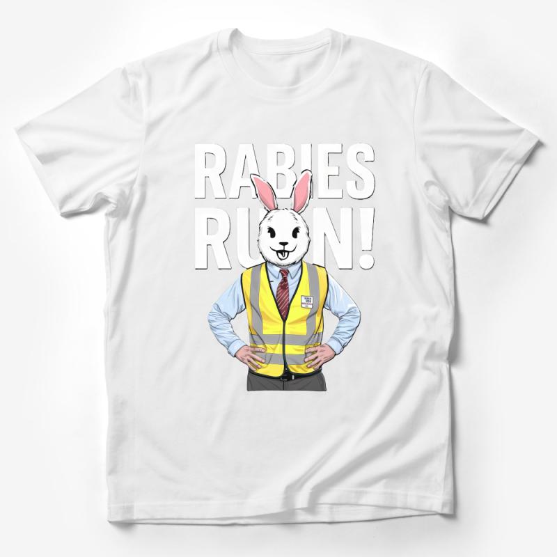 Funny Rabbit Graphic T-Shirt, Rabies Run Motif, Unisex Tee for Animal Lovers, Casual Streetwear, Unique Illustration Shirt, Gift for Friends Male T-Shirt