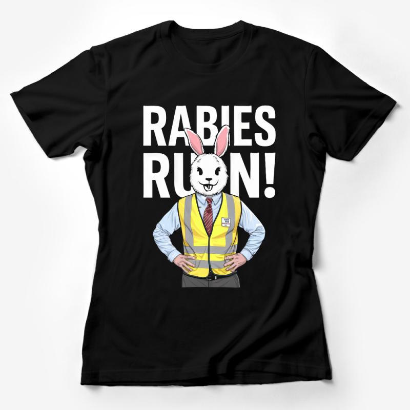 Funny Rabbit Graphic T-Shirt, Rabies Run Motif, Unisex Tee for Animal Lovers, Casual Streetwear, Unique Illustration Shirt, Gift for Friends Female T-Shirt