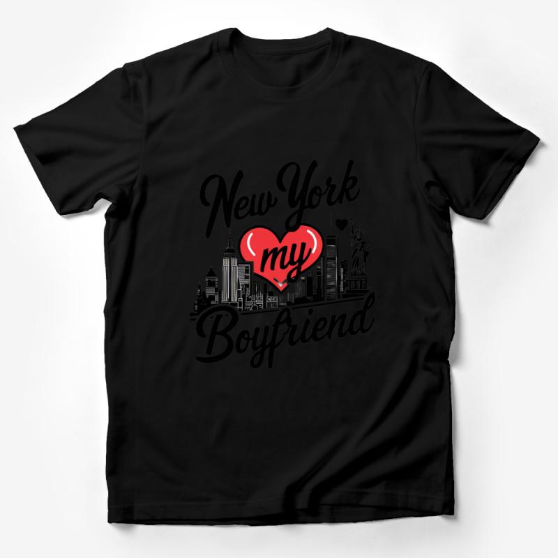 New York My Boyfriend Graphic Tee, Urban Chic Fashion, City Love Statement T-Shirt, Trendy NY Casualwear Male T-Shirt