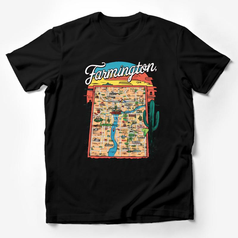 Farmington New Mexico Illustrated Map T-Shirt, Colorful Travel Tee, Unisex Graphic Shirt, Unique Souvenir Top, Casual Clothing Male T-Shirt