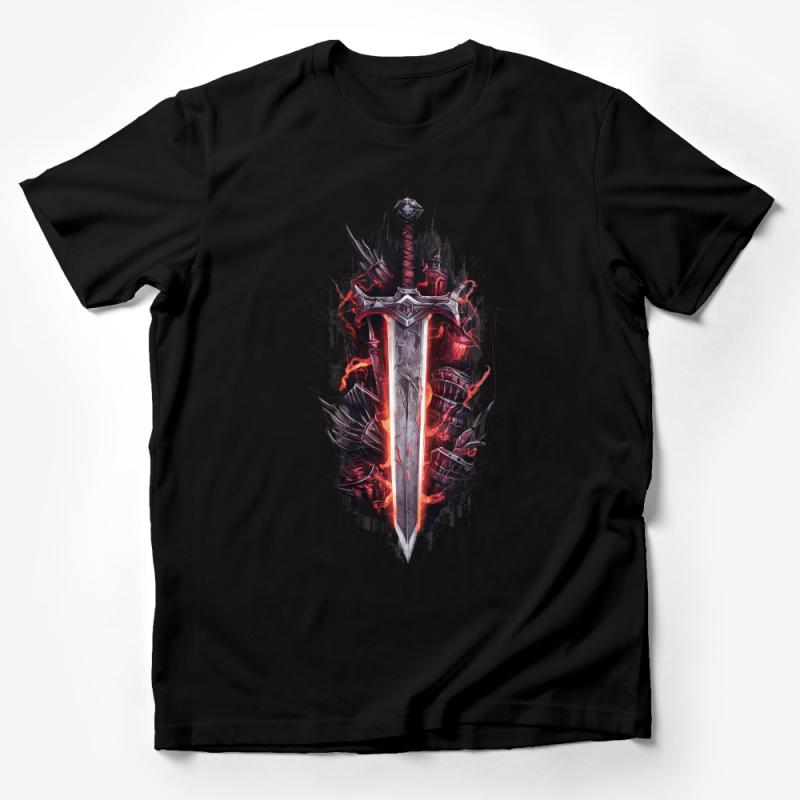 Fantasy Sword Art T-Shirt, Unisex Warrior Graphic Tee, Epic Battle Print Shirt for Gamers and Geeks Male T-Shirt