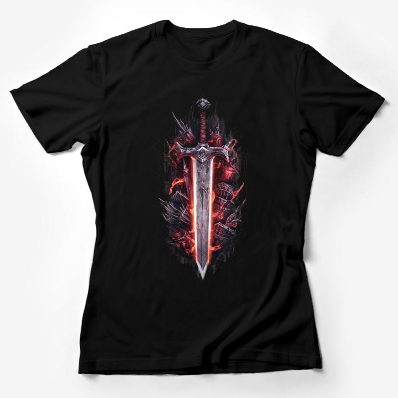 Fantasy Sword Art T-Shirt, Unisex Warrior Graphic Tee, Epic Battle Print Shirt for Gamers and Geeks Female T-Shirt