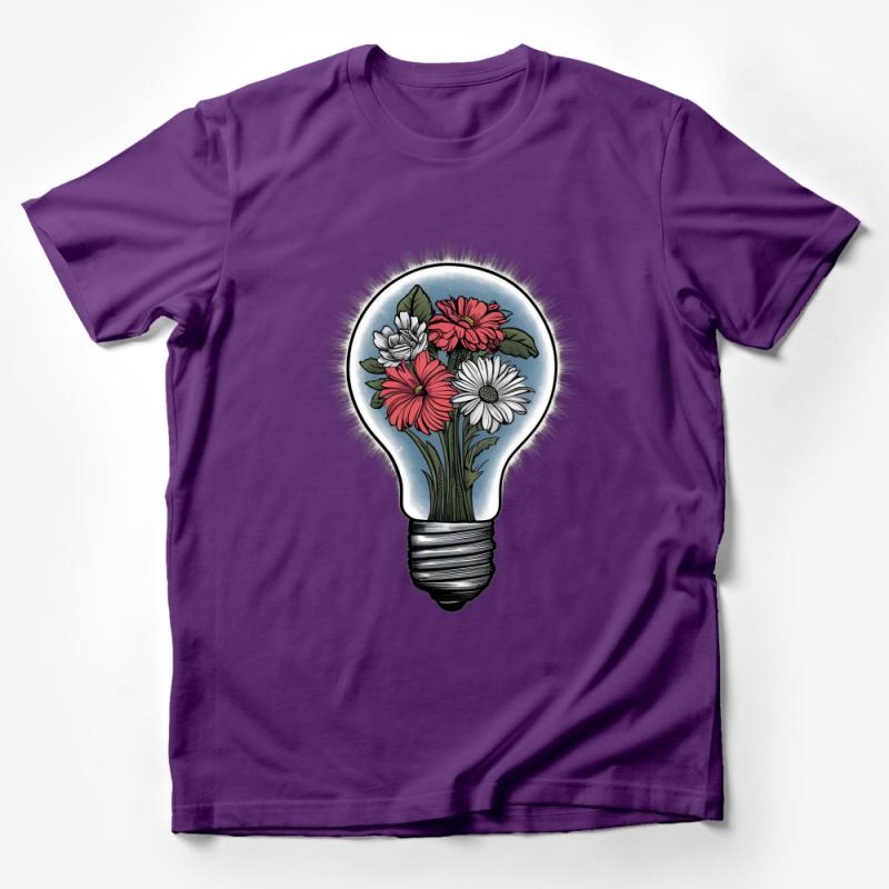 Floral Light Bulb Graphic Tee, Women's Flower Illustration T-Shirt, Botanical Art Tee, Creative Nature Design Shirt, Gift for Her Male T-Shirt